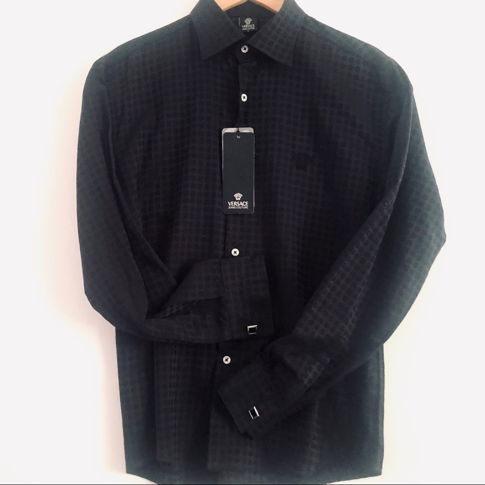 NWT Versace Jeans Couture Mens Dress Shirt Black L